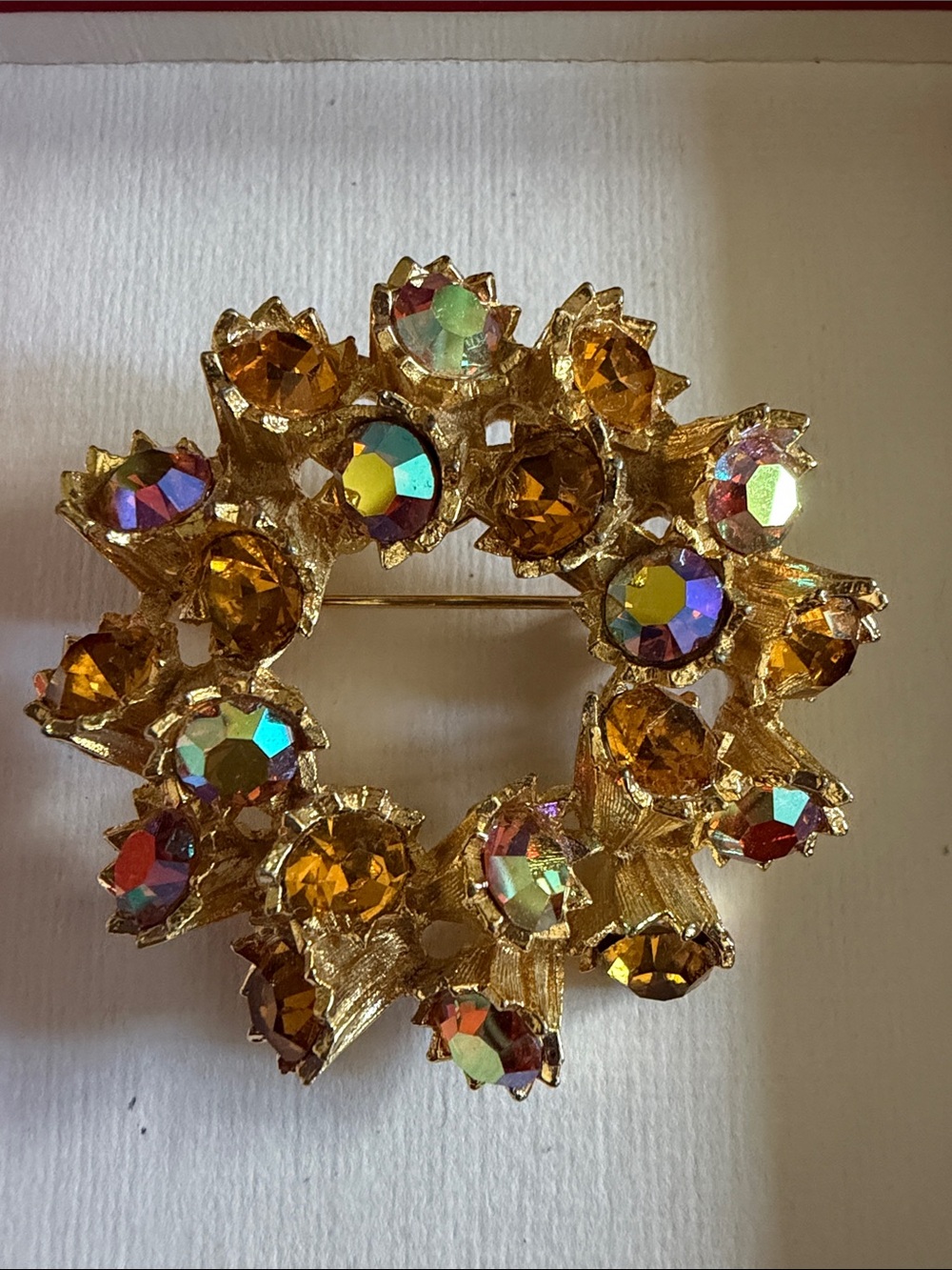 Gold-Tone Amber Crystal Wreath Brooch - Women Jewelry